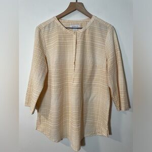 Liz Claiborne Yellow 3/4 Sleeve Tunic Peasant Blouse Size Large EUC Lightweight